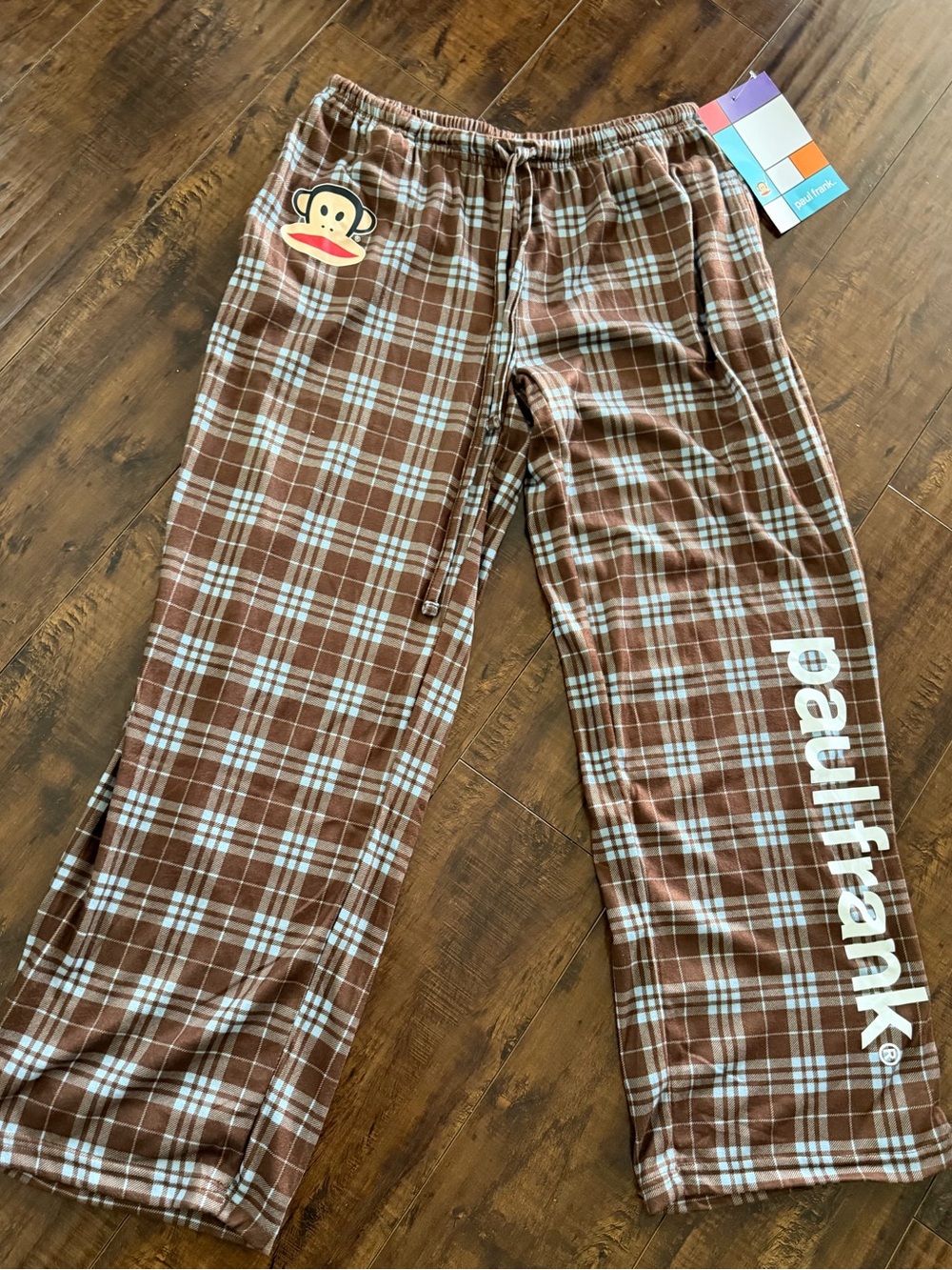 Paul Frank Brown Plaid Kids Pajama Pants with Monkey Patch